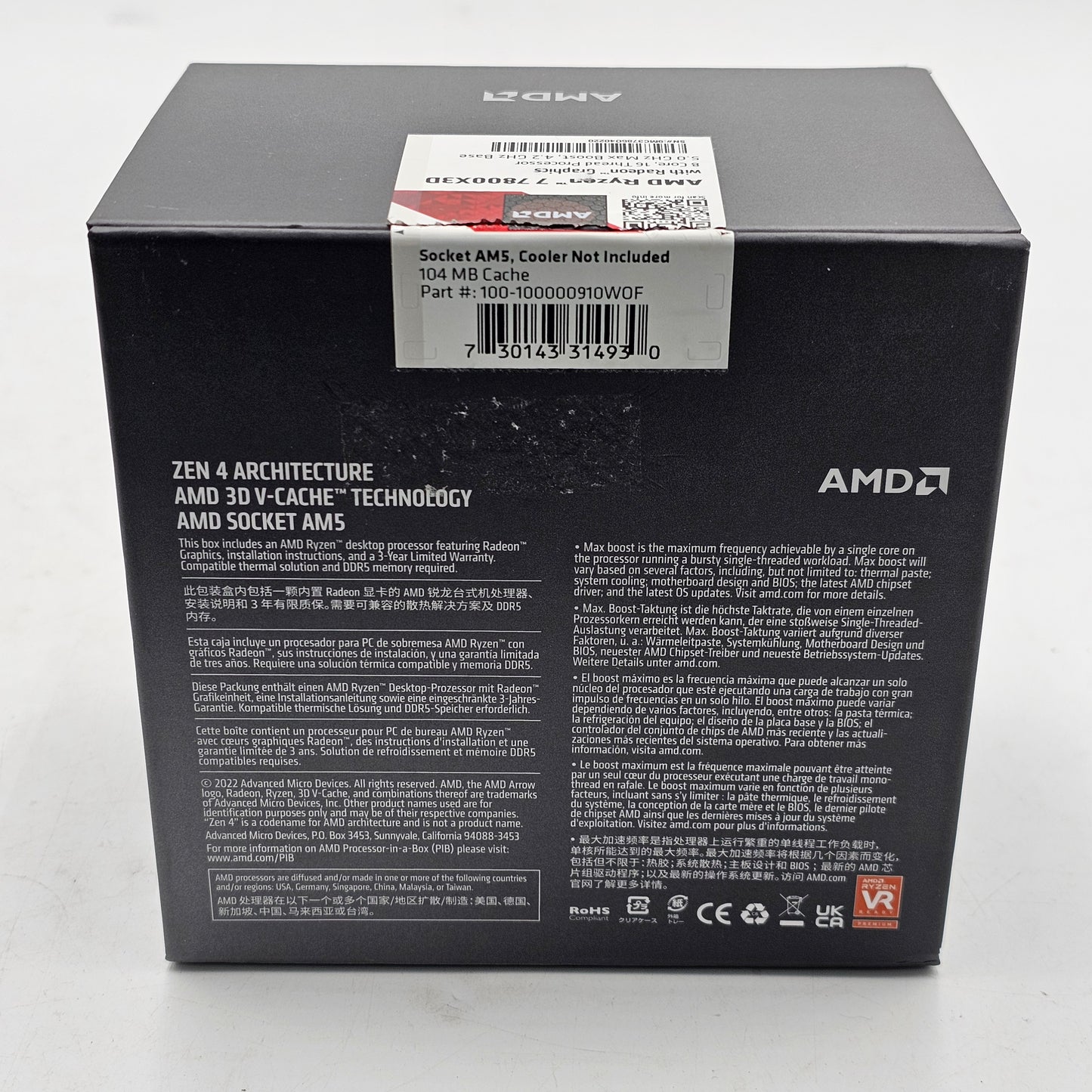 AMD RYZEN 7 7800X3D 4.20GHz 8 Core 100-000000910 16 Thread AM5