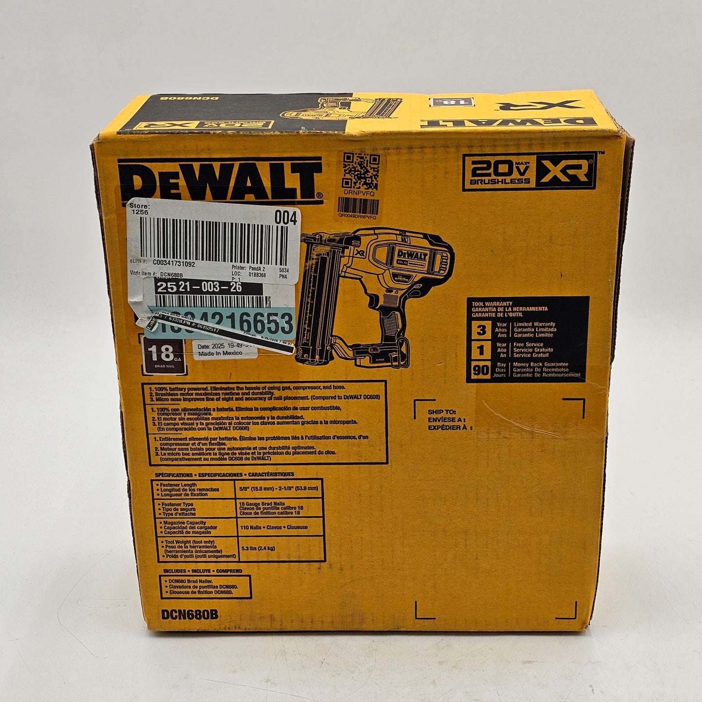 New DeWalt DCN680B 20V MAX Brad Nailer