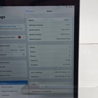 WiFi Only Apple iPad Mini 2nd Gen 16GB Space Gray ME276LL/A