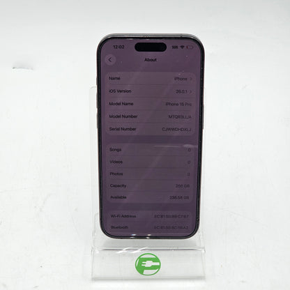 Unlocked Apple iPhone 15 Pro 256GB Black MTQR3LL/A