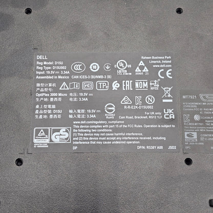 Dell OptiPlex 3000 Micro GT4TJ i5-12500T 2.0GHz 16GB RAM 512GB SSD