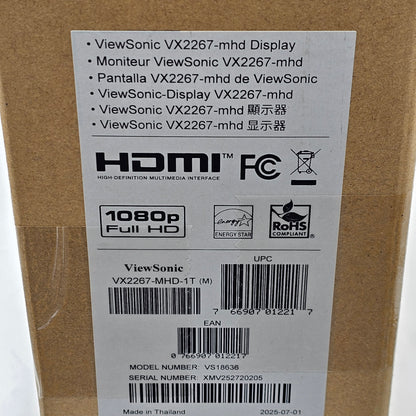 New ViewSonic VX2267-MHD 22" 1080p Freesync Monitor