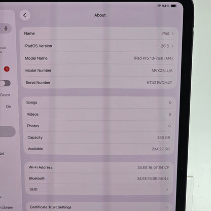 WiFi Only Apple iPad Pro 13" M4 256GB Space Black MVX23LL/A