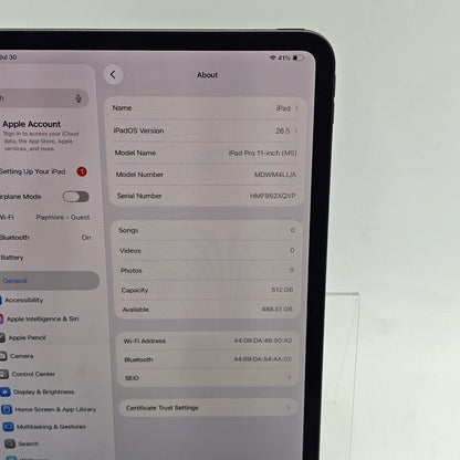 WiFi Only Apple iPad Pro 11" M5 512GB Space Black MDWM4LL/A