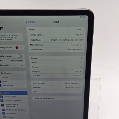 WiFi Only Apple iPad Pro 11" 2nd Gen 256GB Space Gray MXDC2LL/A